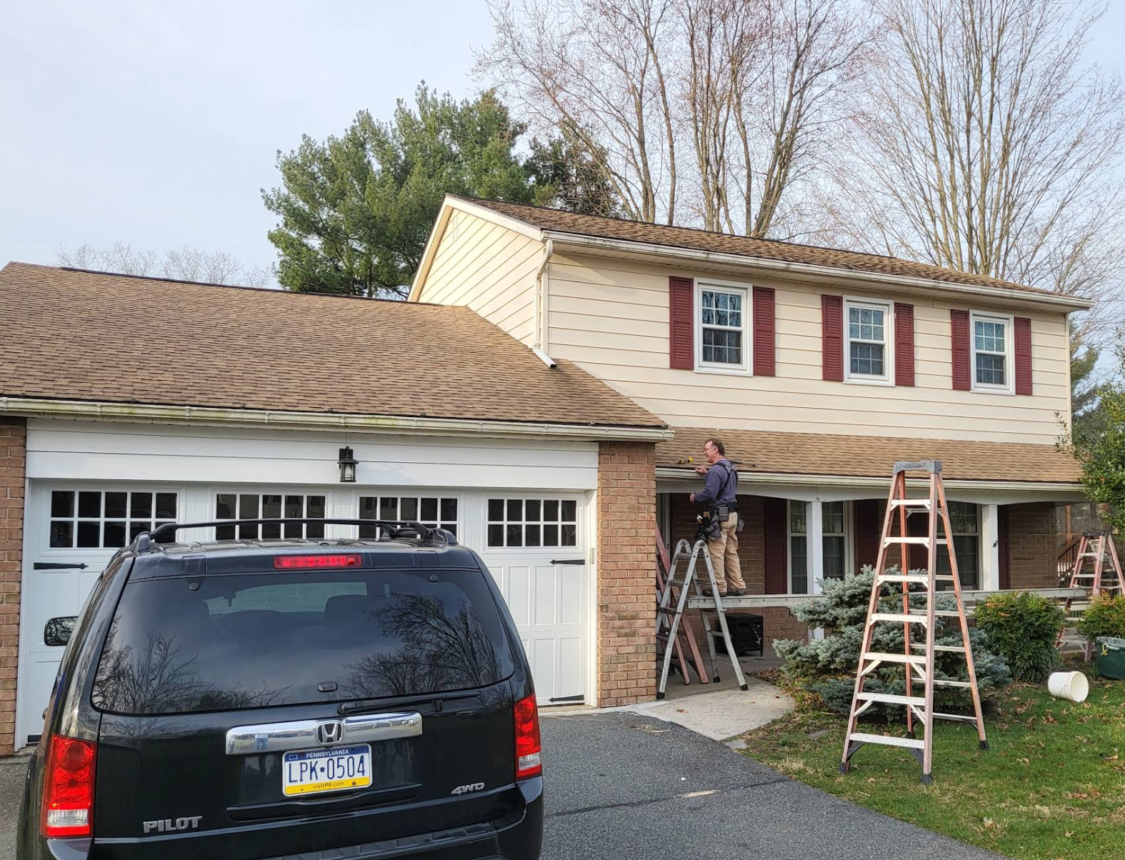 Split level home gutter work